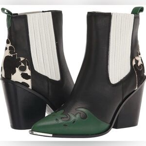 Steve Madden Black, Green, and White Ankle Western Style Boots